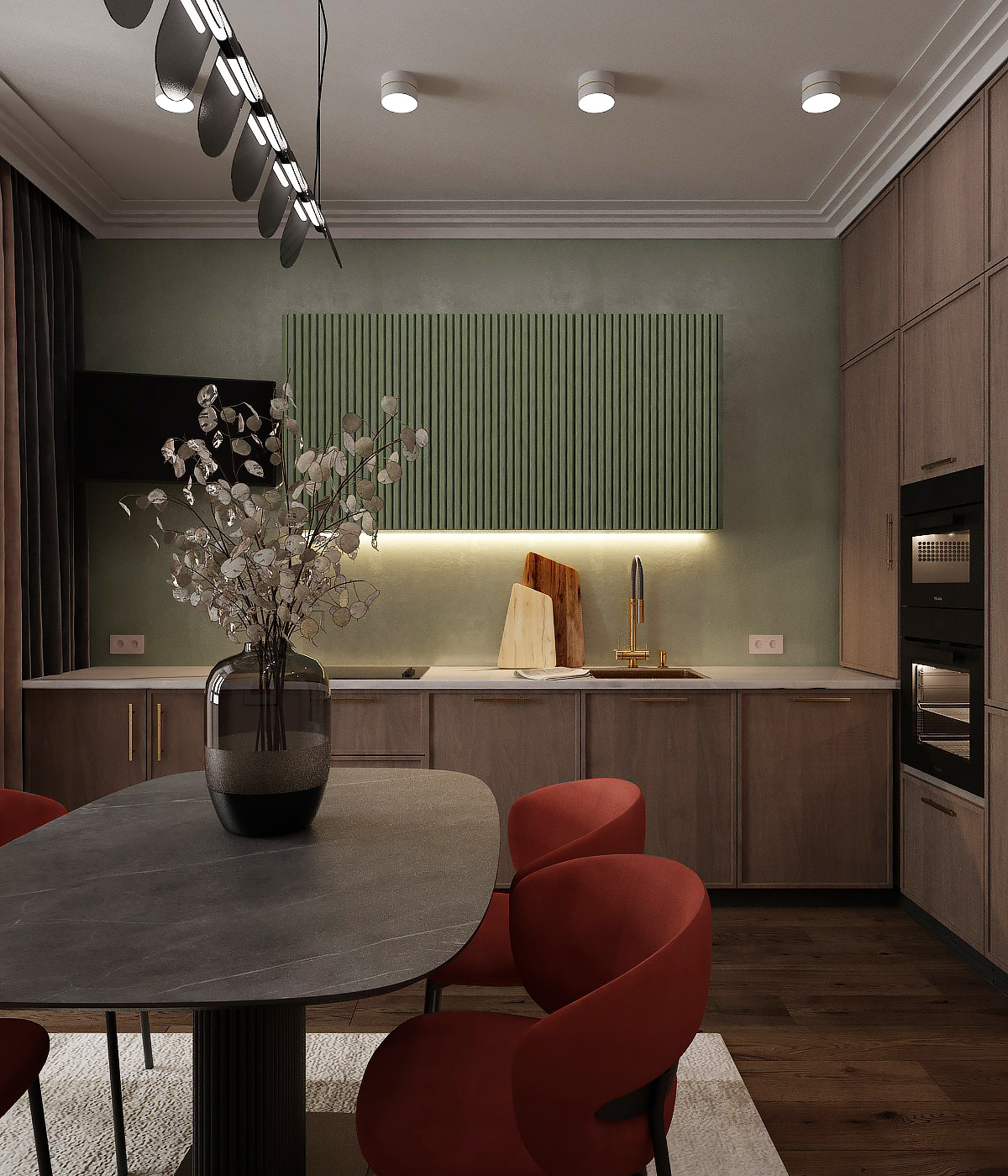 Современная кухня с островом и барной стойкой